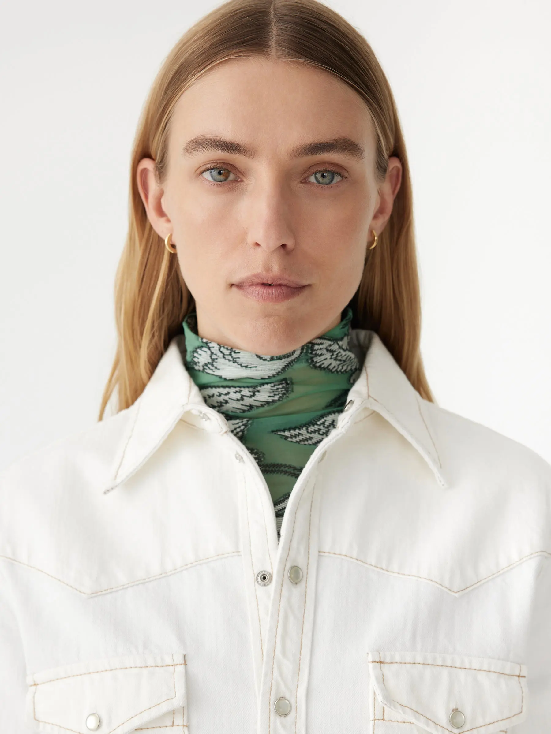 Denim Darted Western Shirt in White - Image 3