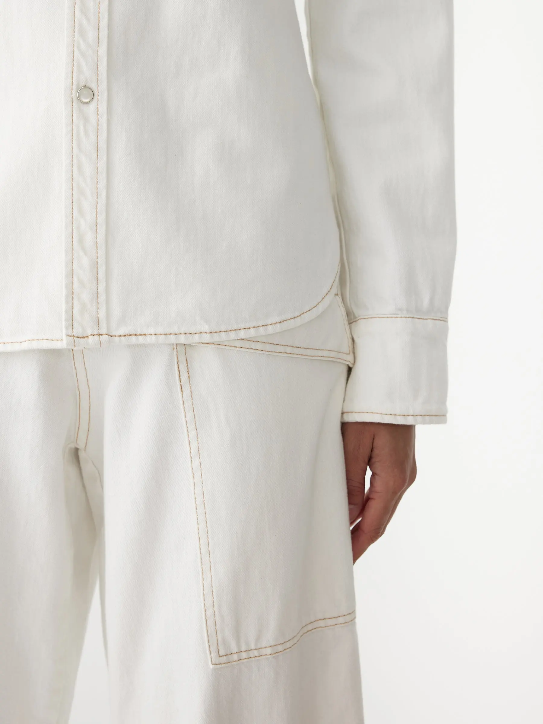 Denim Darted Western Shirt in White - Image 4