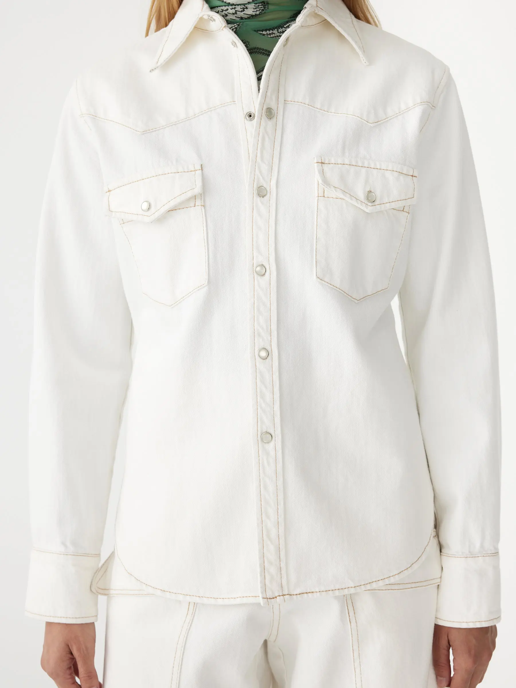 Denim Darted Western Shirt in White - Image 5