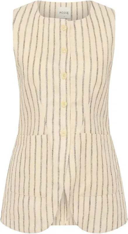 Emma Vest in Cream Pinstripe - Image 4