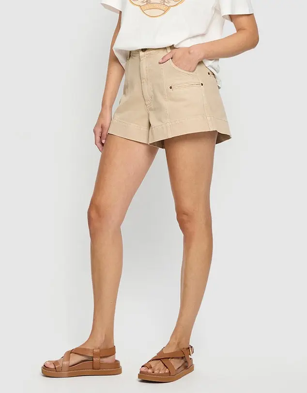 Evie Denim Shorts in Sand - Image 3