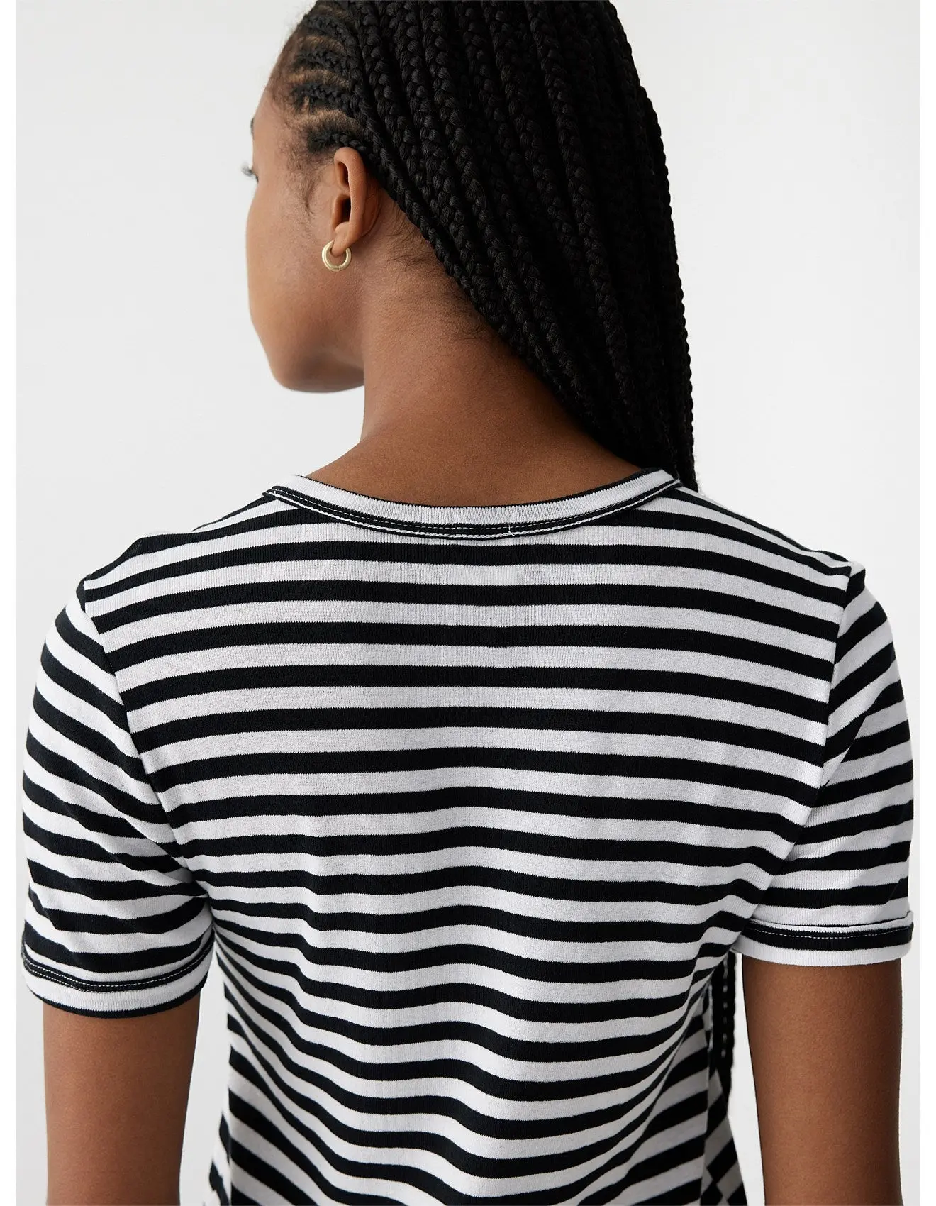 Stripe Rib Placket Short Sleeve Tshirt Black/White - Image 3