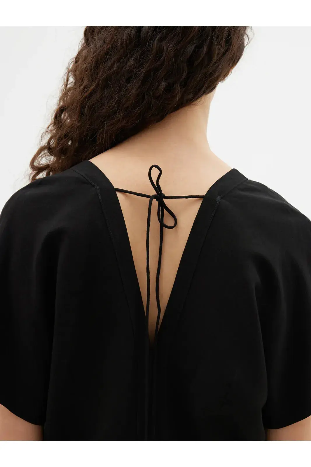 Viscose Linen V Neck Top in Black - Image 3