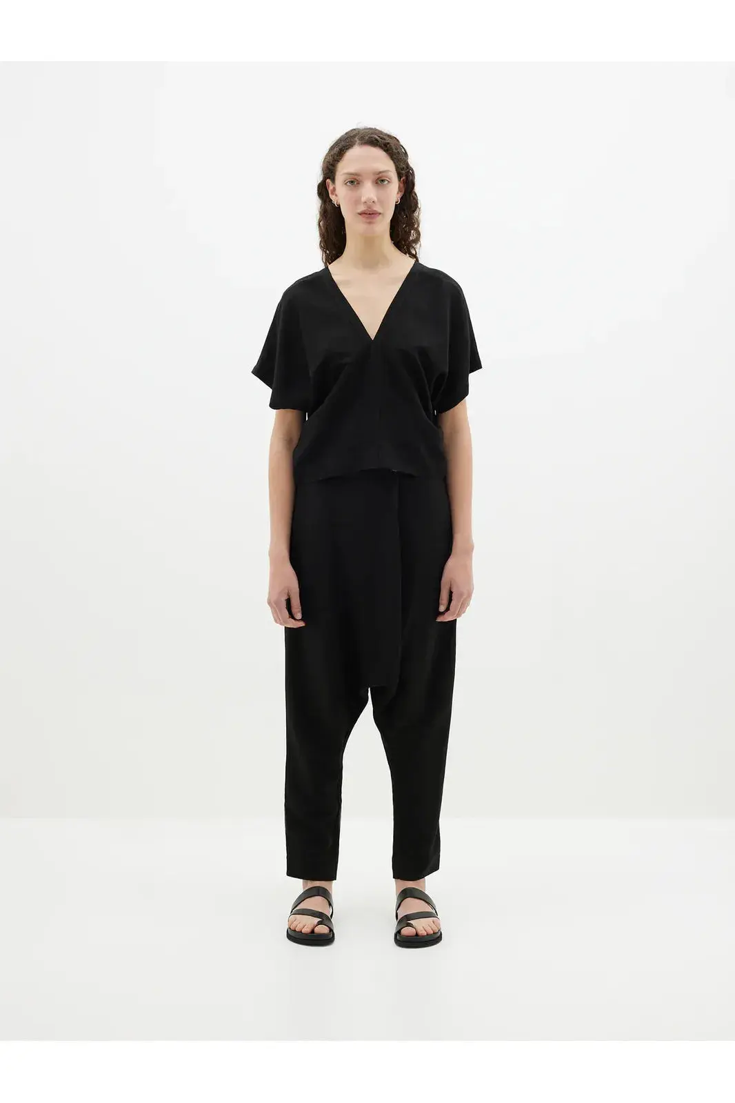 Viscose Linen V Neck Top in Black - Image 4