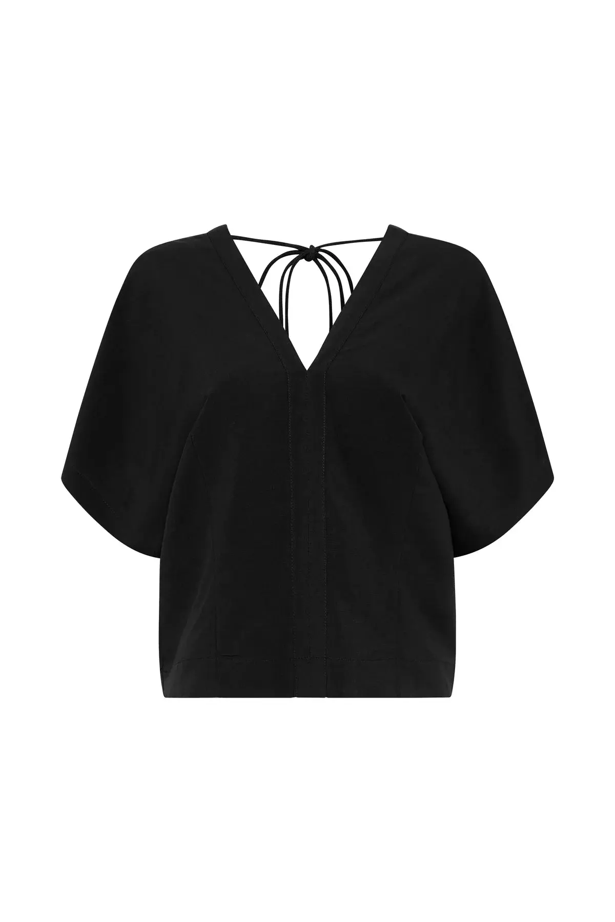 Viscose Linen V Neck Top in Black - Image 5